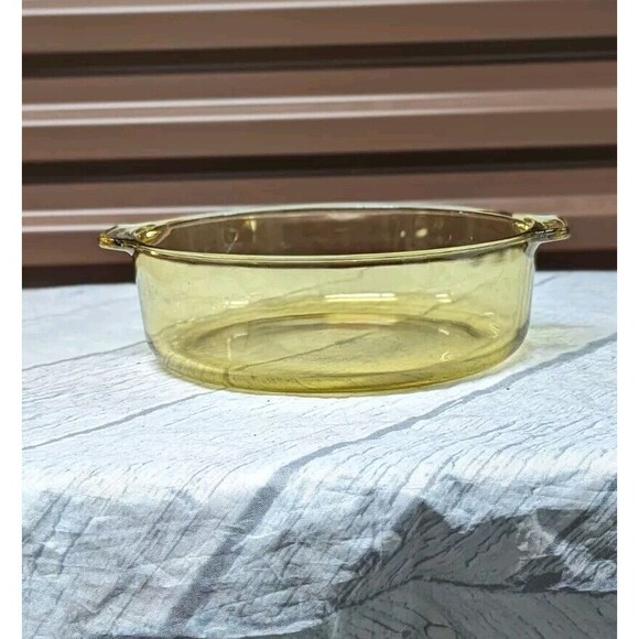 Vintage Forte Crisa 8" Amber Glass Round Casserole‎ Dish With Handles Mexico - Picture 1 of 6